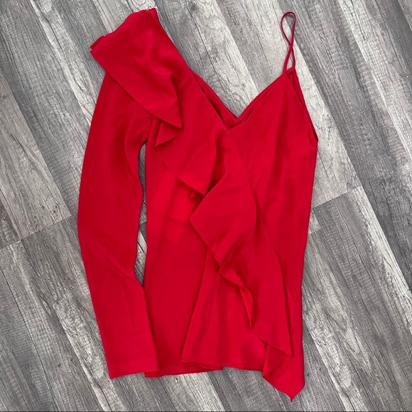 DIANE VON FURSTENBERG One Sleeve Red Blouse 100% Silk Size 0 - Picture 4 of 9